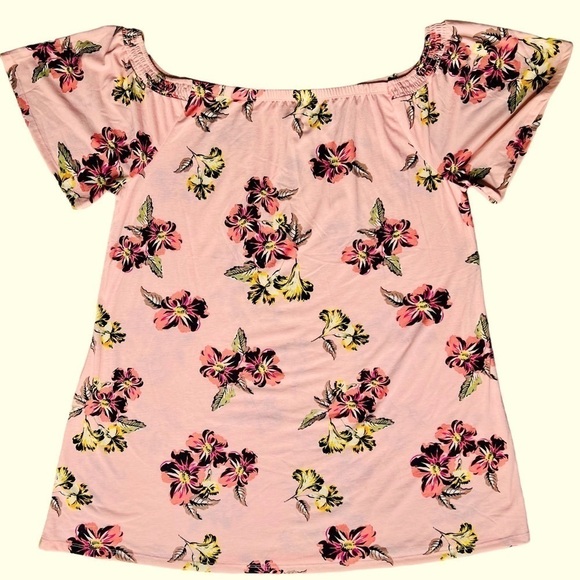 West Loop Pink Floral Off the Shoulder Dress Tunic Mini Stretchy Cottagecore XXL - Picture 10 of 10
